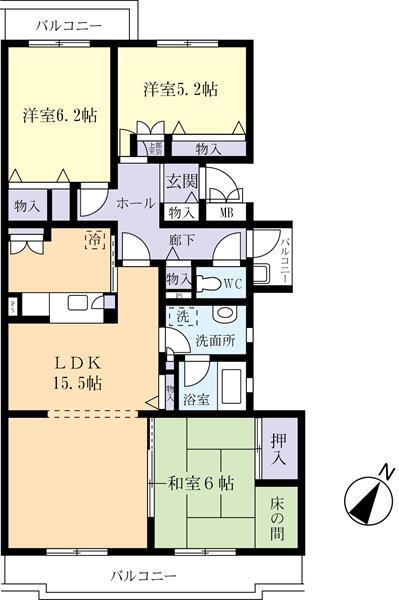 カンフォーラ千現II(3LDK/3階)の間取り写真