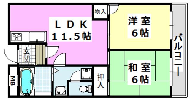 コーポラス茨木 A棟(2LDK/1階)の間取り写真