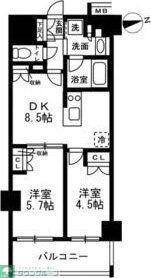 デュオステージ大山(2DK/7階)の間取り写真