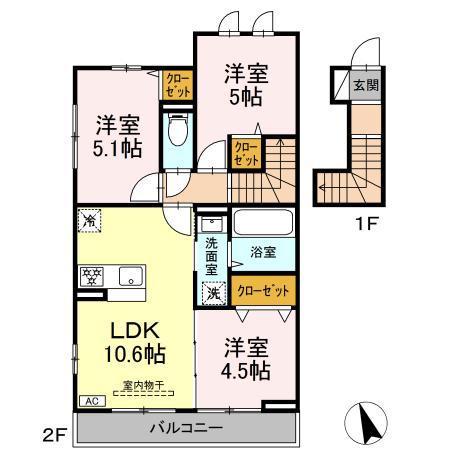 エクラン ウルー湘南N(3LDK/2階)の間取り写真