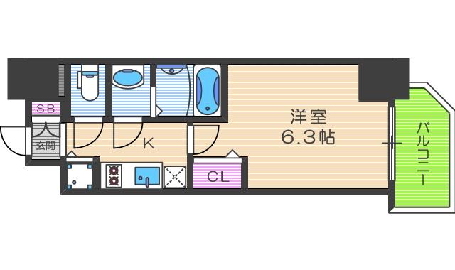プレサンス扇町駅前(1K/5階)の間取り写真
