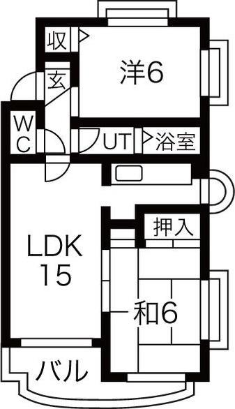 クレスト白鳥(2LDK/3階)の間取り写真
