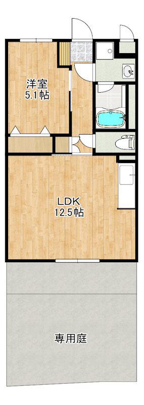 クレスト見次(1LDK/1階)の間取り写真