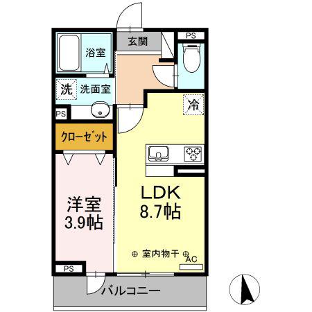 A-ROOM寒河江(1LDK/3階)の間取り写真