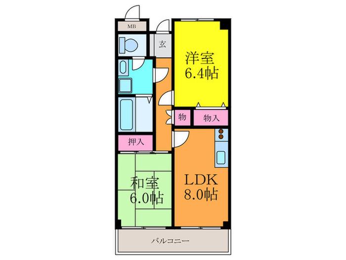 パストラル千里丘I(2LDK/1階)の間取り写真