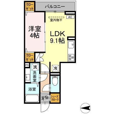 セレスティア西寺尾 A(1LDK/2階)の間取り写真