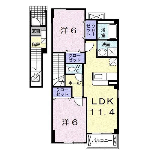 プレシャスコートK東松江I(2LDK/2階)の間取り写真