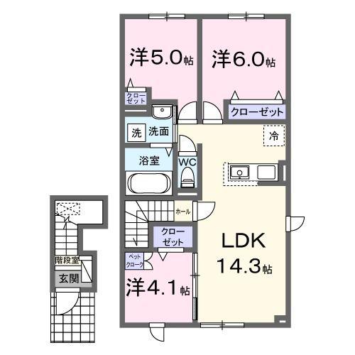 ボヌール 松風II(3LDK/2階)の間取り写真