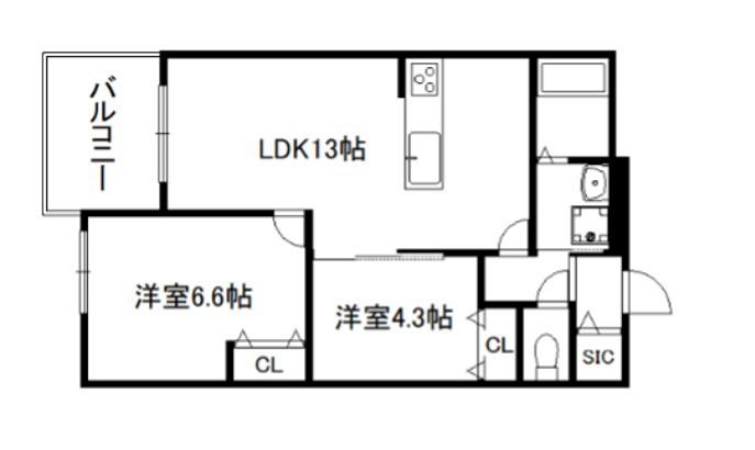PLUME葛野三条(2LDK/2階)の間取り写真