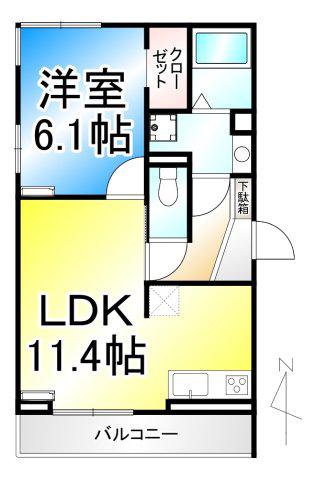 トリシア居町(1LDK/3階)の間取り写真
