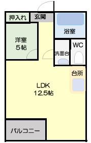 泉ヶ丘コーポラスB棟1 5階(1LDK/5階)の間取り写真