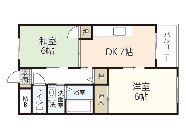 ハイネス鴨原(2DK/3階)の間取り写真