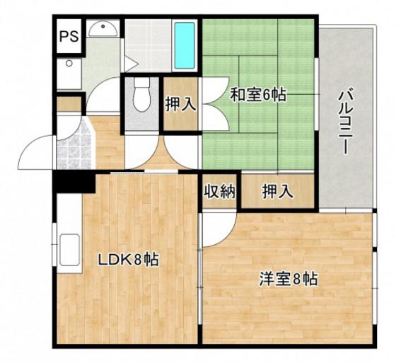 ＪＲ芸備線 矢賀駅 徒歩17分 3階建 築31年(2LDK/3階)の間取り写真