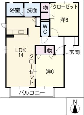 ライフステージ A棟(2LDK/1階)の間取り写真