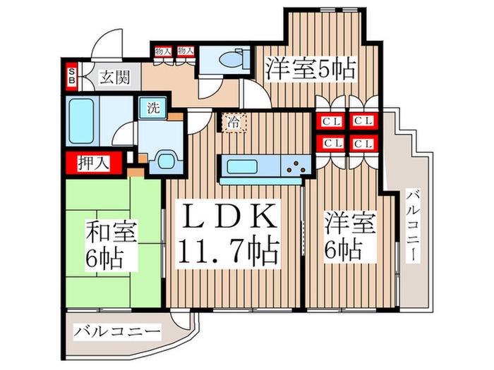 ライフアップ船堀(3LDK/8階)の間取り写真
