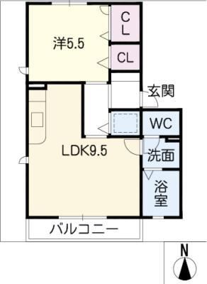 シャンティ(1LDK/2階)の間取り写真