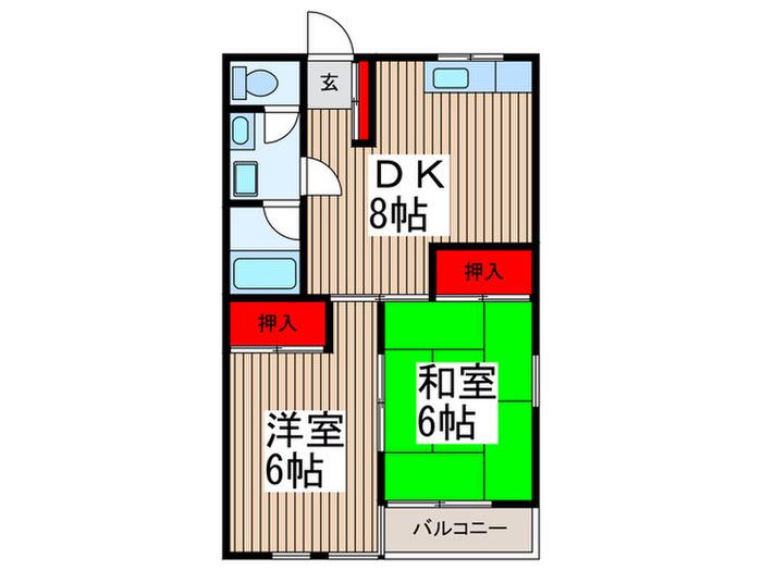 サンハイム芝 B棟(2DK/2階)の間取り写真