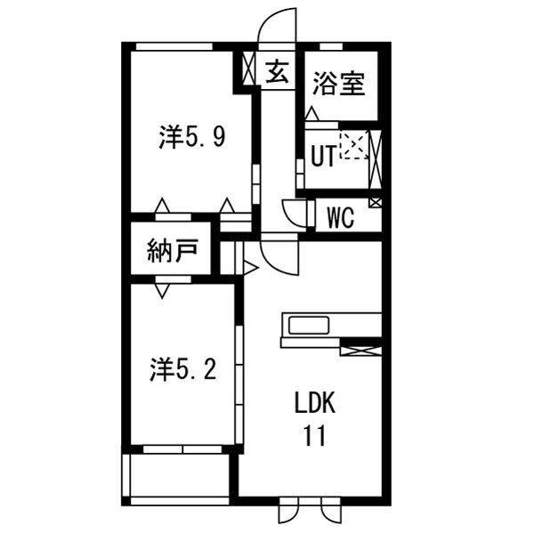 ウイングクレストC(2LDK/2階)の間取り写真