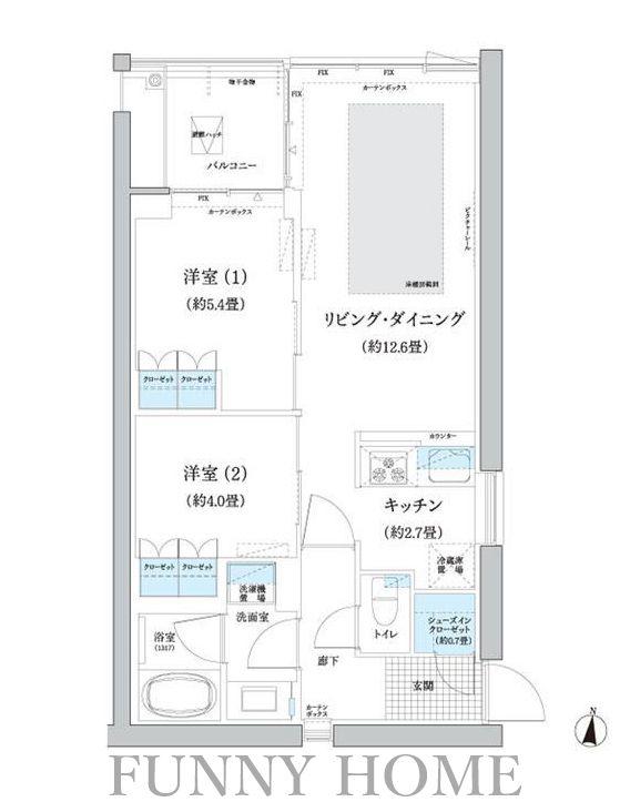 ガーデニエール砧 ウエスト(2LDK/6階)の間取り写真