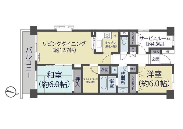 松原ハイランズ(3LDK/4階)の間取り写真