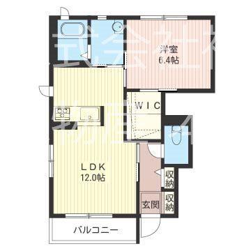 チャ・ベーネII(1LDK/1階)の間取り写真