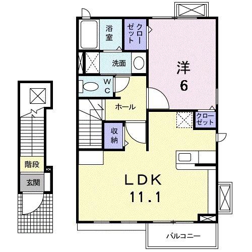 カーサ・ツバキ(1LDK/2階)の間取り写真