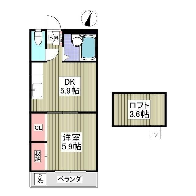 リブレス春日部II(1K/2階)の間取り写真
