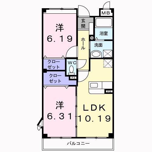 メゾン見川(2LDK/3階)の間取り写真