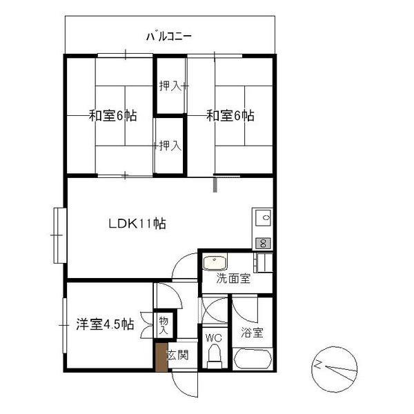 RKマンション(3LDK/1階)の間取り写真