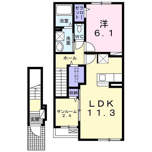 GOODICE 諏訪湖SA(1LDK/2階)の間取り写真