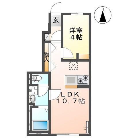 熊本市電健軍線 健軍交番前駅 徒歩65分 2階建 新築(1LDK/1階)の間取り写真