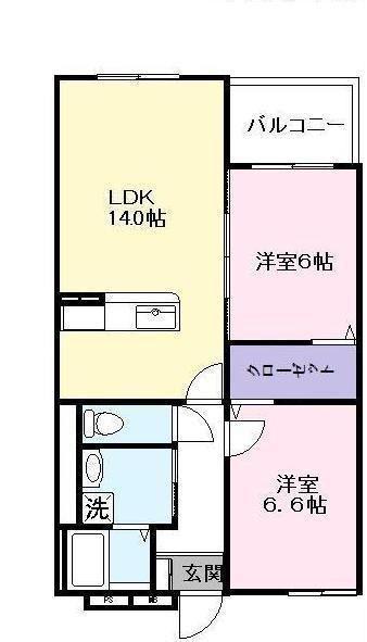 ハートフルマンション旭森(2LDK/2階)の間取り写真