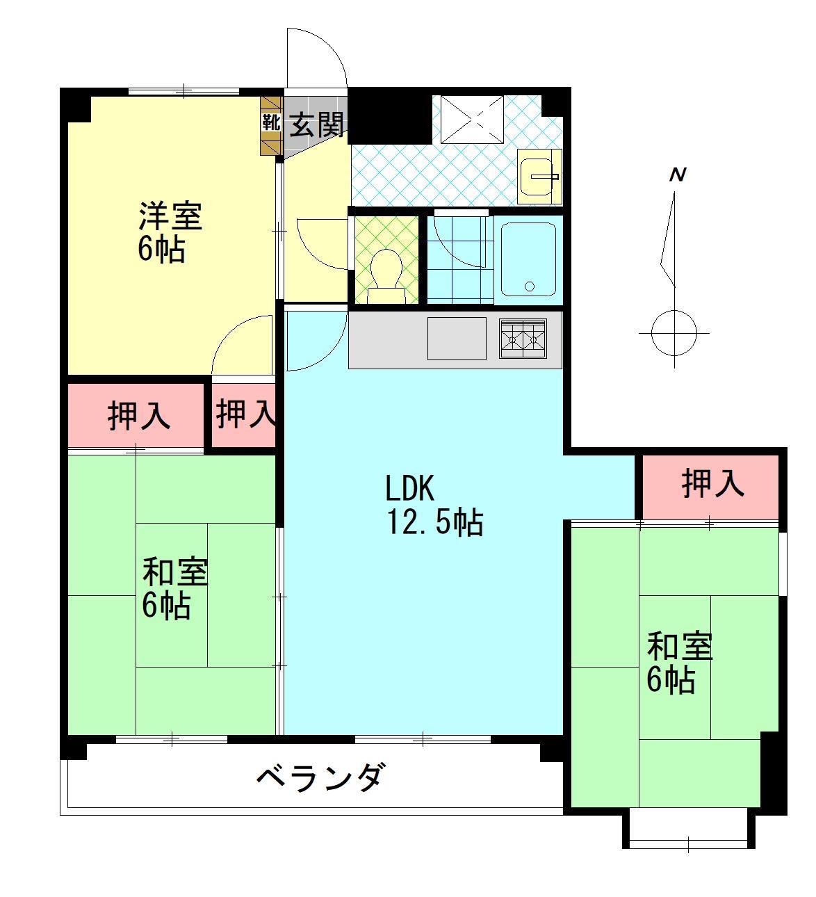 サザンブライト萩原(3LDK/8階)の間取り写真