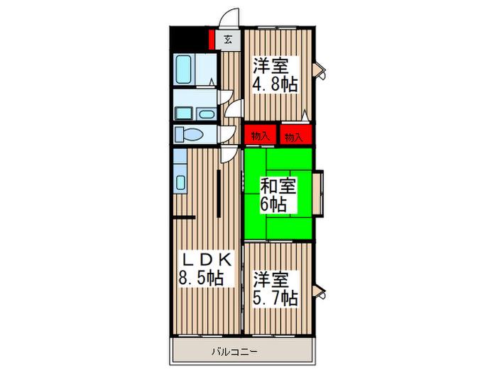 アーバンレジデンス(3LDK/2階)の間取り写真