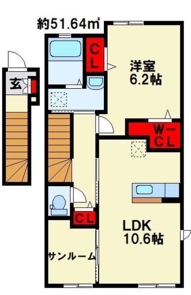 シャイニ-ドリーム A(1LDK/2階)の間取り写真