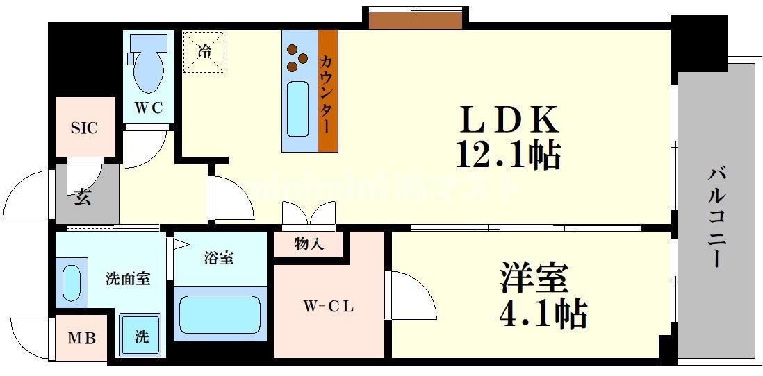 スプランディッド弁天町(1LDK/3階)の間取り写真