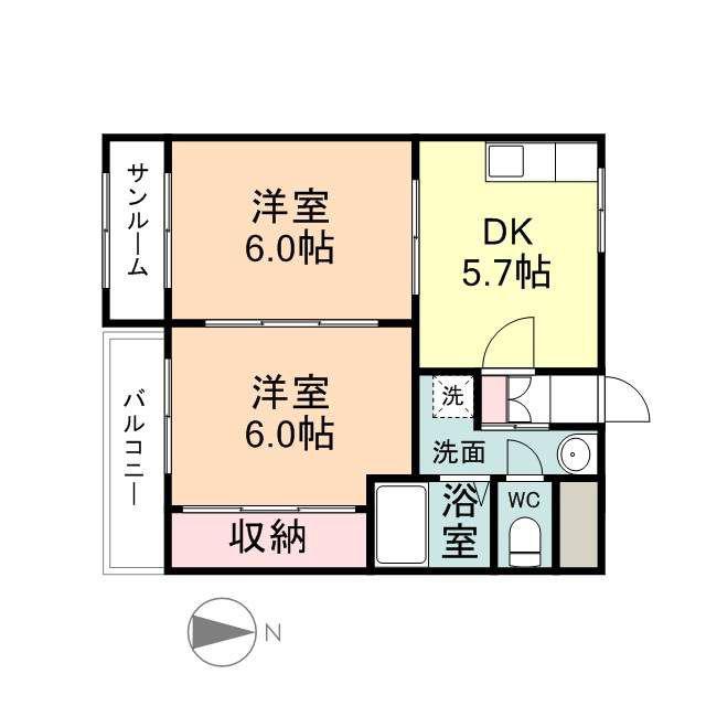 秀メゾン A棟(2DK/3階)の間取り写真