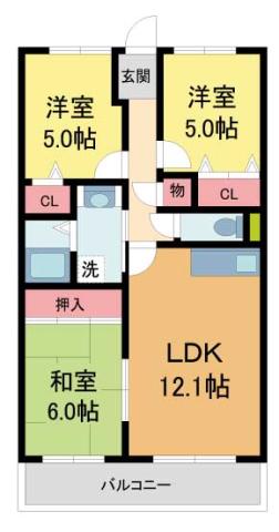 阪急宝塚線 清荒神駅 徒歩8分 5階建 築29年(3LDK/1階)の間取り写真