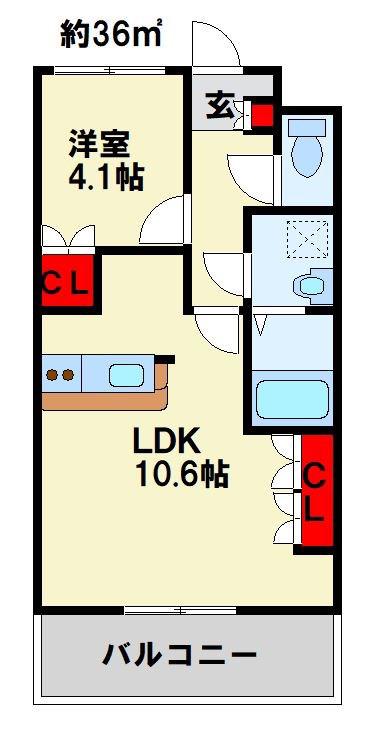 ヴァンベール(1LDK/1階)の間取り写真