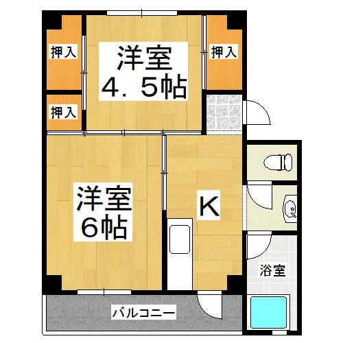 ビレッジハウス万富2号棟(2K/4階)の間取り写真
