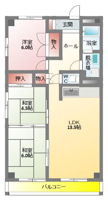 第二メゾン香里(3LDK/2階)の間取り写真