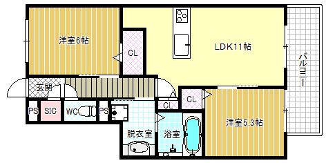 グロリアハイツはびきの(2LDK/3階)の間取り写真