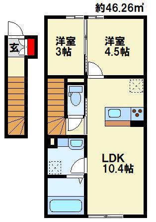 サンハイム・ケイ(1SLDK/2階)の間取り写真