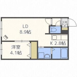 サンステージ八軒3W1(1LDK/2階)の間取り写真
