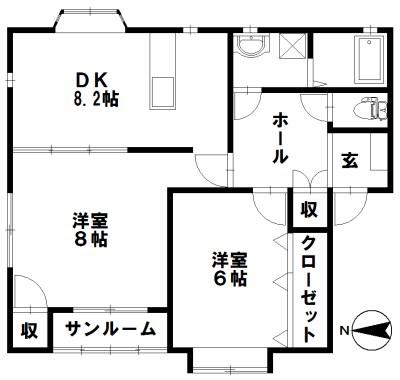 コモンカモミールII(2DK/1階)の間取り写真