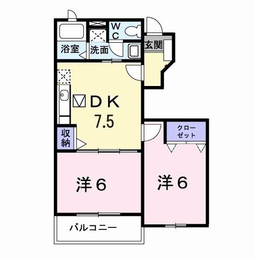 プラシード上ノ山(2DK/1階)の間取り写真