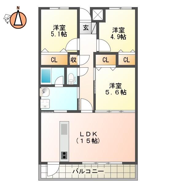 エスポワール(3LDK/5階)の間取り写真