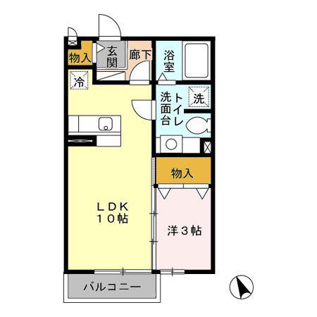 アムールヒルズ(1LDK/2階)の間取り写真