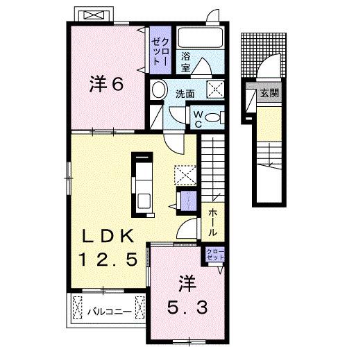 サンロイヤルA(2LDK/2階)の間取り写真