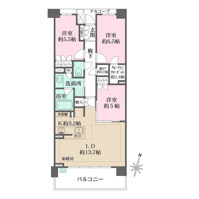 ザ・パークハウス新川崎(3LDK/2階)の間取り写真